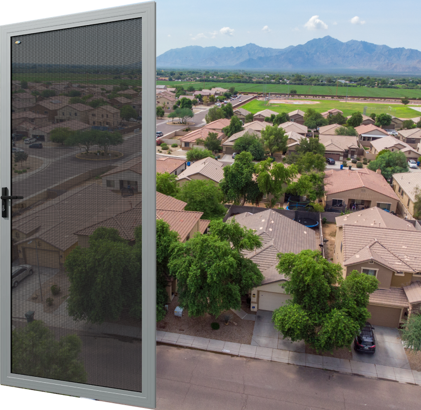 an opened window from guardian security screens shows the view of the phoenix houses