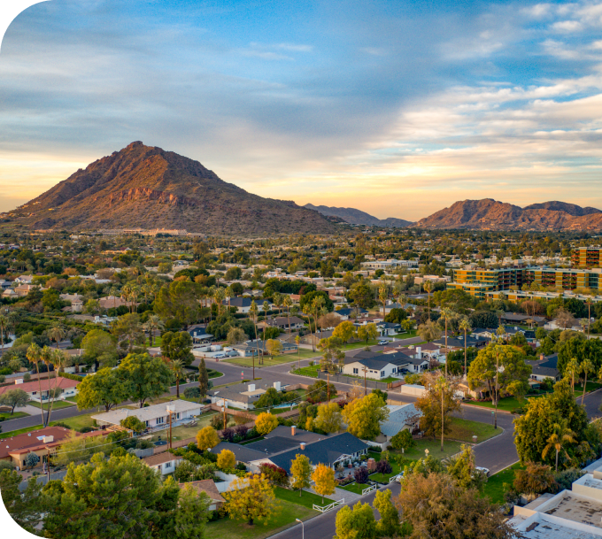 close view of the phoenix city with hills and buildings