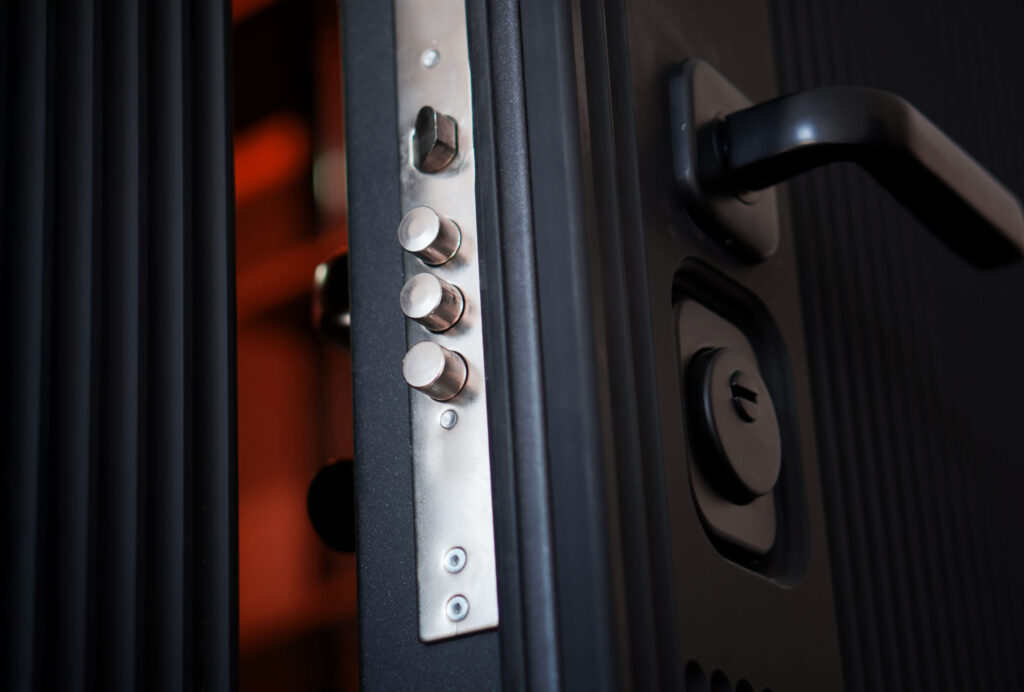 side view of door lock that has benefits of interior safe room doors