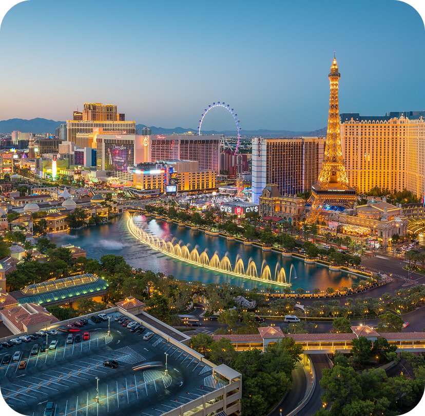 aerial view of a las vegas at night with guardian security screens security solutions