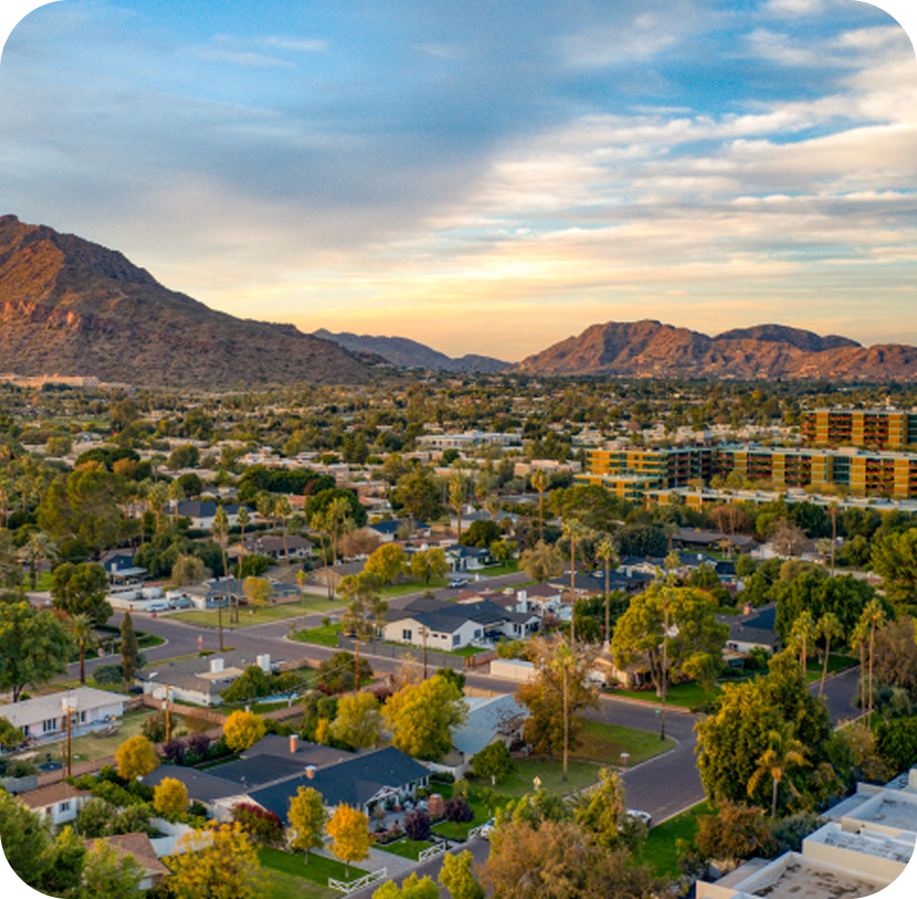 aerial view of a phoenix city in morning with guardian security screens security solutions