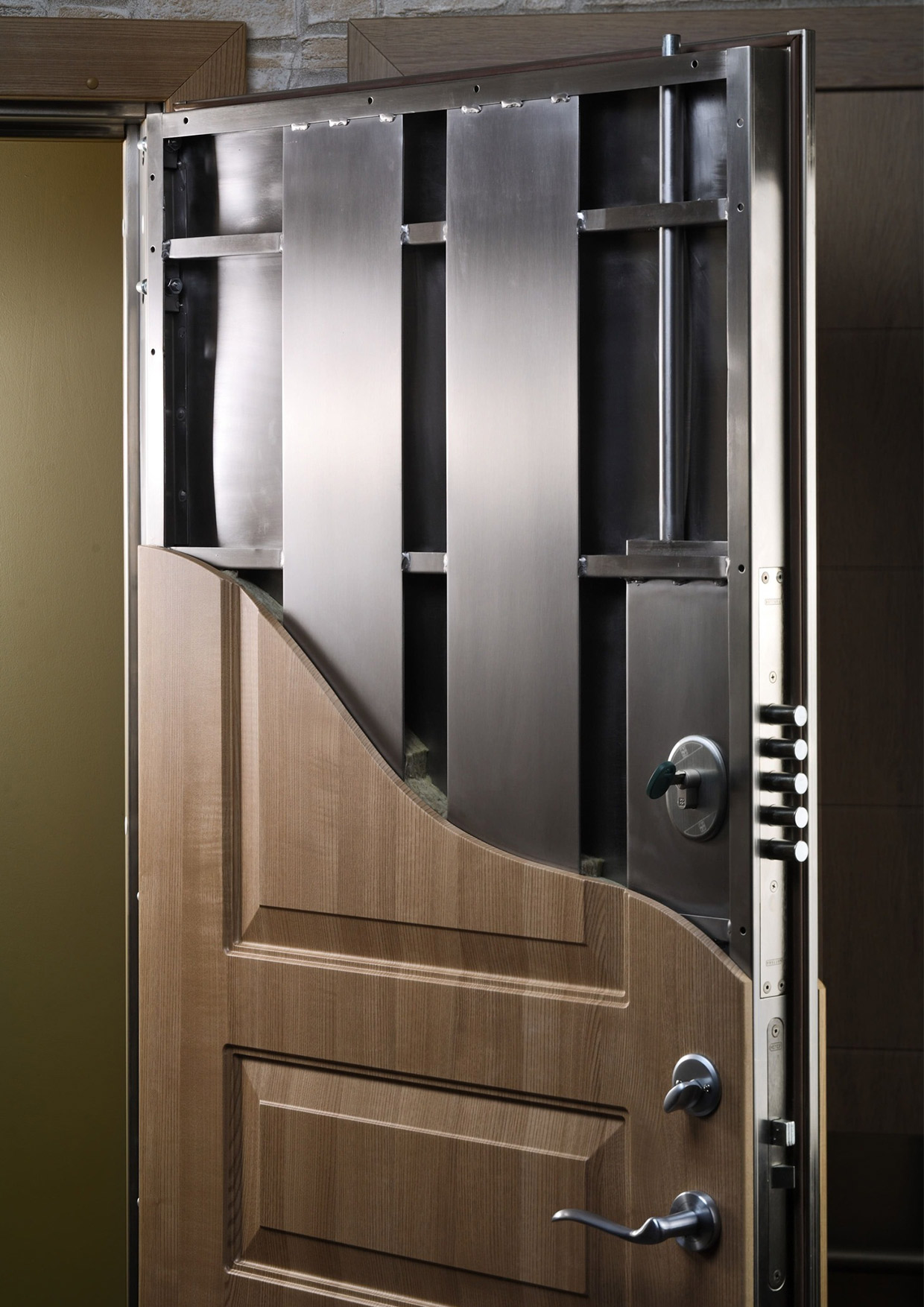 reinforced steel security door on the front of a house
